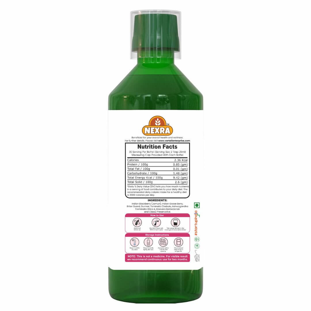Nexra Diabetes Easing Juice 750ml | With 11 Ayurvedic Herbs Including Bitter Gourd, Amla & Aloe Vera | Supports Sugar Control & Immunity