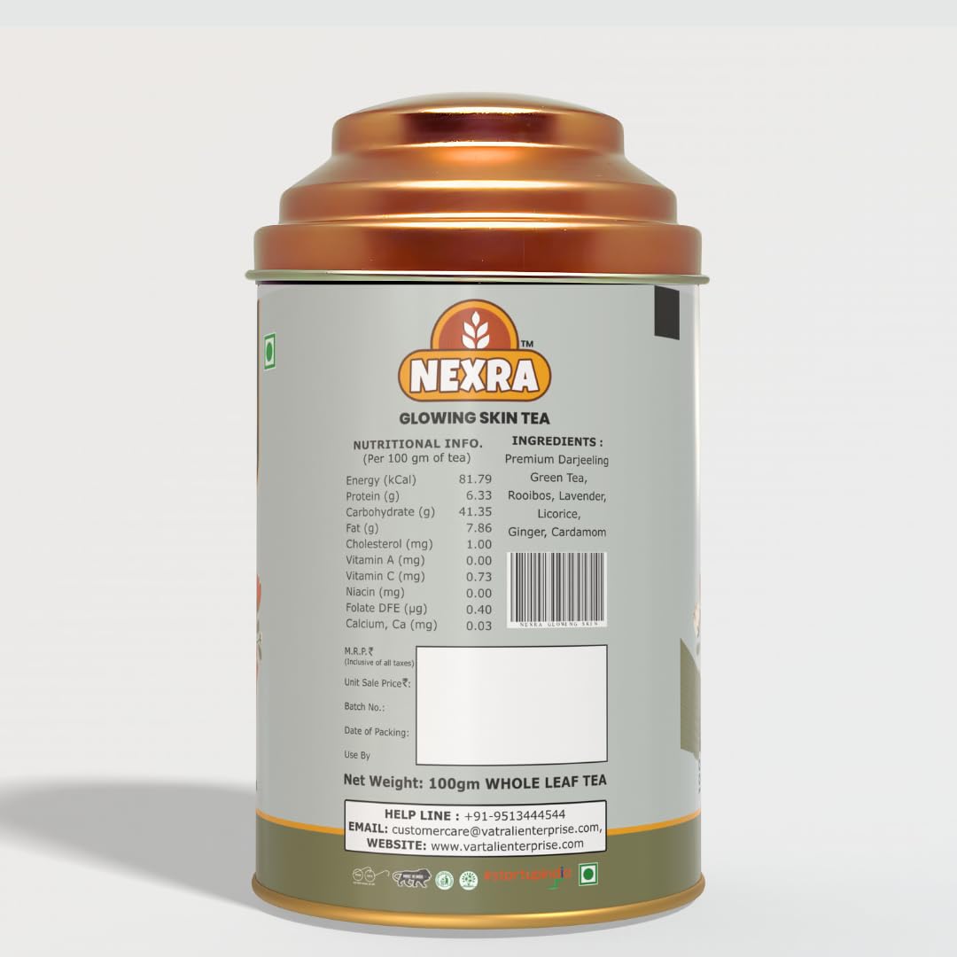Nexra - Glowing Skin Tea - 100g Tin Box | Whole Leaf Herbal Tea Blend for Radiant and Healthy Skin