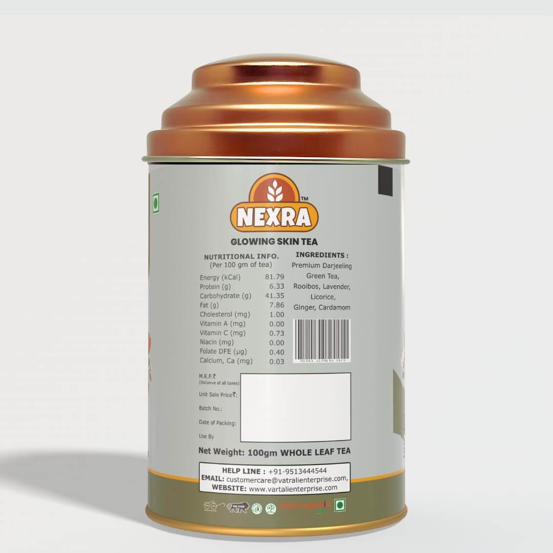 Nexra - Glowing Skin Tea - 100g Tin Box | Whole Leaf Herbal Tea Blend for Radiant and Healthy Skin