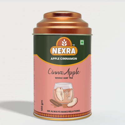 Nexra - Apple Cinnamon Tea - 100g Tin Box | Whole Leaf Herbal Blend with Natural Apple and Cinnamon Flavors