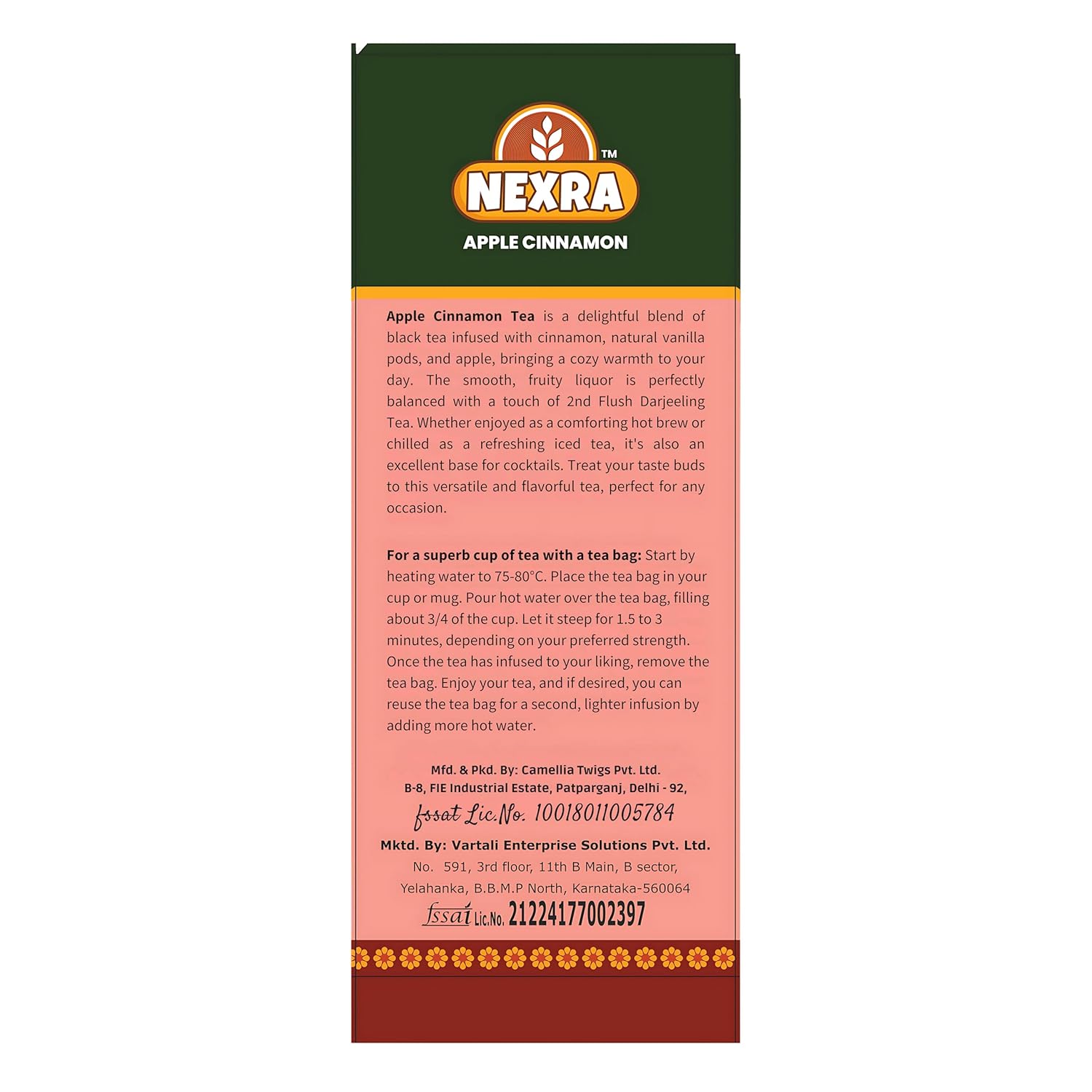Nexra - Apple Cinnamon Herbal Tea - 30 Tea Bags for Refreshing Taste and Wellness