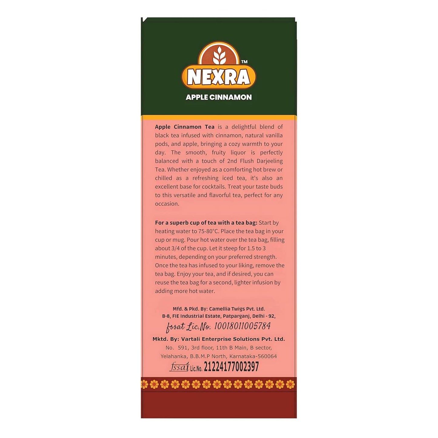 Nexra - Apple Cinnamon Herbal Tea - 30 Tea Bags for Refreshing Taste and Wellness