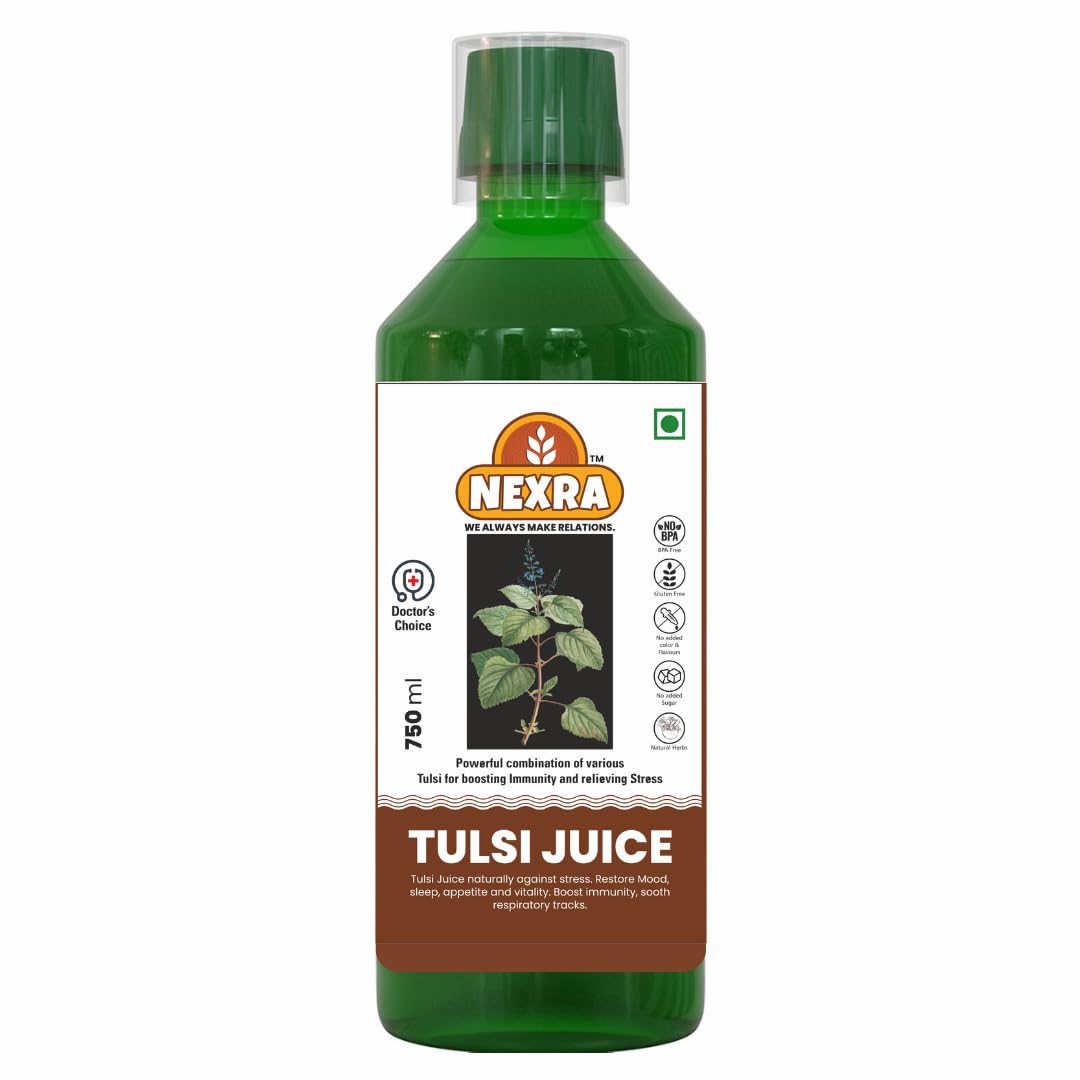 Nexra - Tulsi Juice 750ml | Pure Natural Extract | Supports Immunity, Stress Relief, Energy & Sleep | Ayurvedic Cough Remedy | Plant-Based Health Tonic