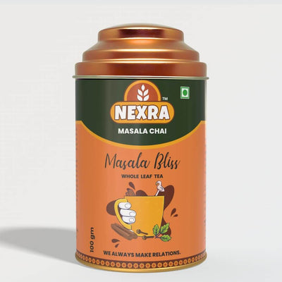 Nexra Masala Bliss Tea 100g tin box with herbal blend