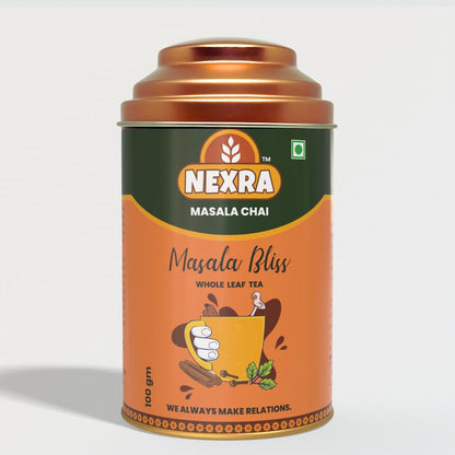 Nexra - Masala Bliss Tea - 100g Tin Box | Whole Leaf Herbal Blend Infused with 11 Spices for a Bold and Flavorful Experience