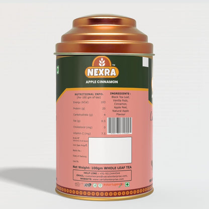 Nexra - Apple Cinnamon Tea - 100g Tin Box | Whole Leaf Herbal Blend with Natural Apple and Cinnamon Flavors