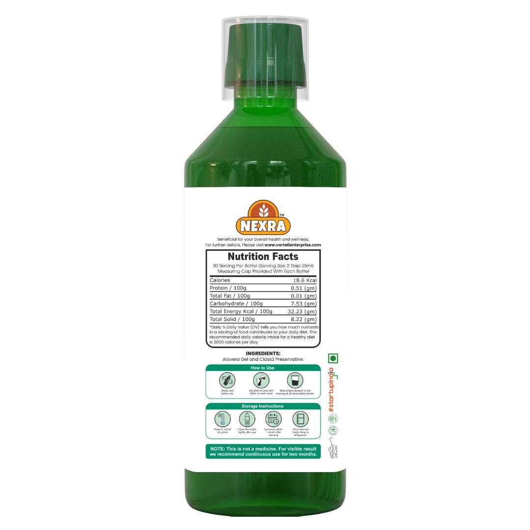 Nexra - Aloe Vera Juice with Fiber 750ml | Supports Immunity, Digestion, Skin & Respiratory Health | Helps Relieve Stress, Improve Sleep, Mood, Appetite & Boost Vitality | Ayurvedic Wellness Drink