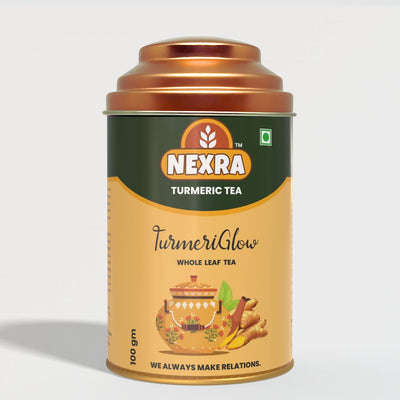 Nexra - Turmeric Herbal Tea – 100g Whole Leaf Blend in Tin | Infused with Natural Turmeric & Spices | Refreshing, Caffeine-Free Wellness Drink | Supports Immunity & Digestion | Herbal Detox Tea