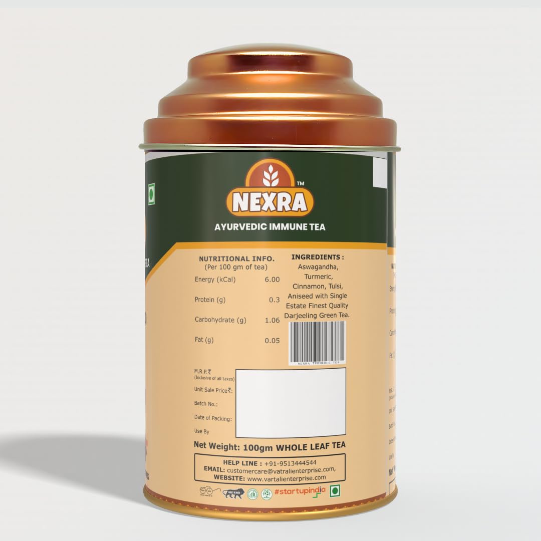Nexra - Ayurvedic Immune Tea - 100g Tin Box | Whole Leaf Herbal Blend | Natural Immune Boost and Wellness