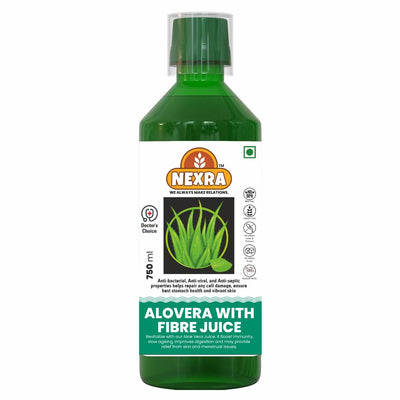 Nexra - Aloe Vera Juice with Fiber 750ml | Supports Immunity, Digestion, Skin & Respiratory Health | Helps Relieve Stress, Improve Sleep, Mood, Appetite & Boost Vitality | Ayurvedic Wellness Drink