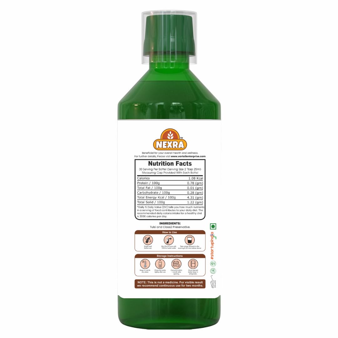 Nexra - Tulsi Juice 750ml | Pure Natural Extract | Supports Immunity, Stress Relief, Energy & Sleep | Ayurvedic Cough Remedy | Plant-Based Health Tonic