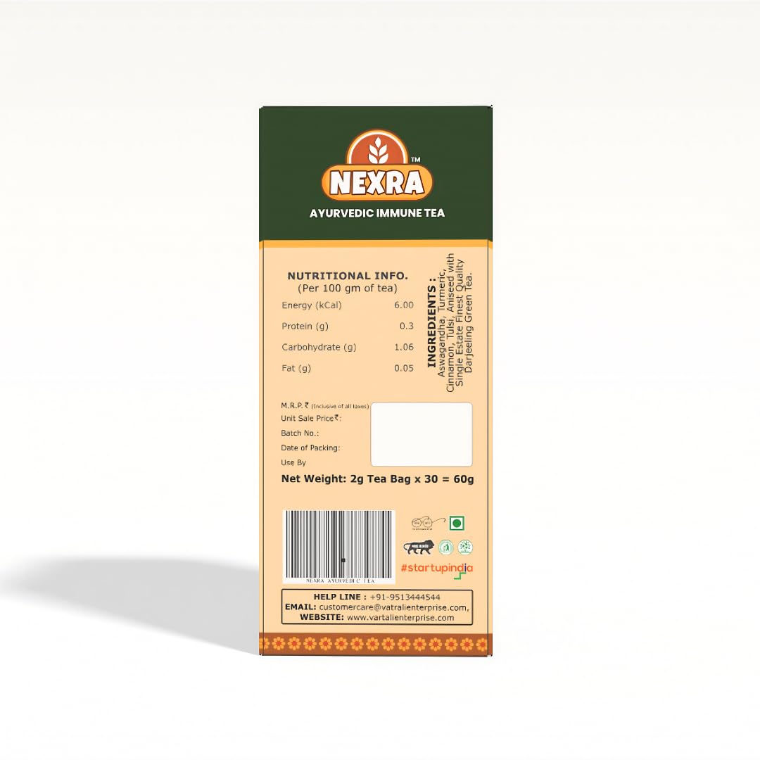 Nexra - Ayurvedic Immune Tea - 30 Refreshing Tea Bags for Boosting Immunity and Wellness | No Added Sugar