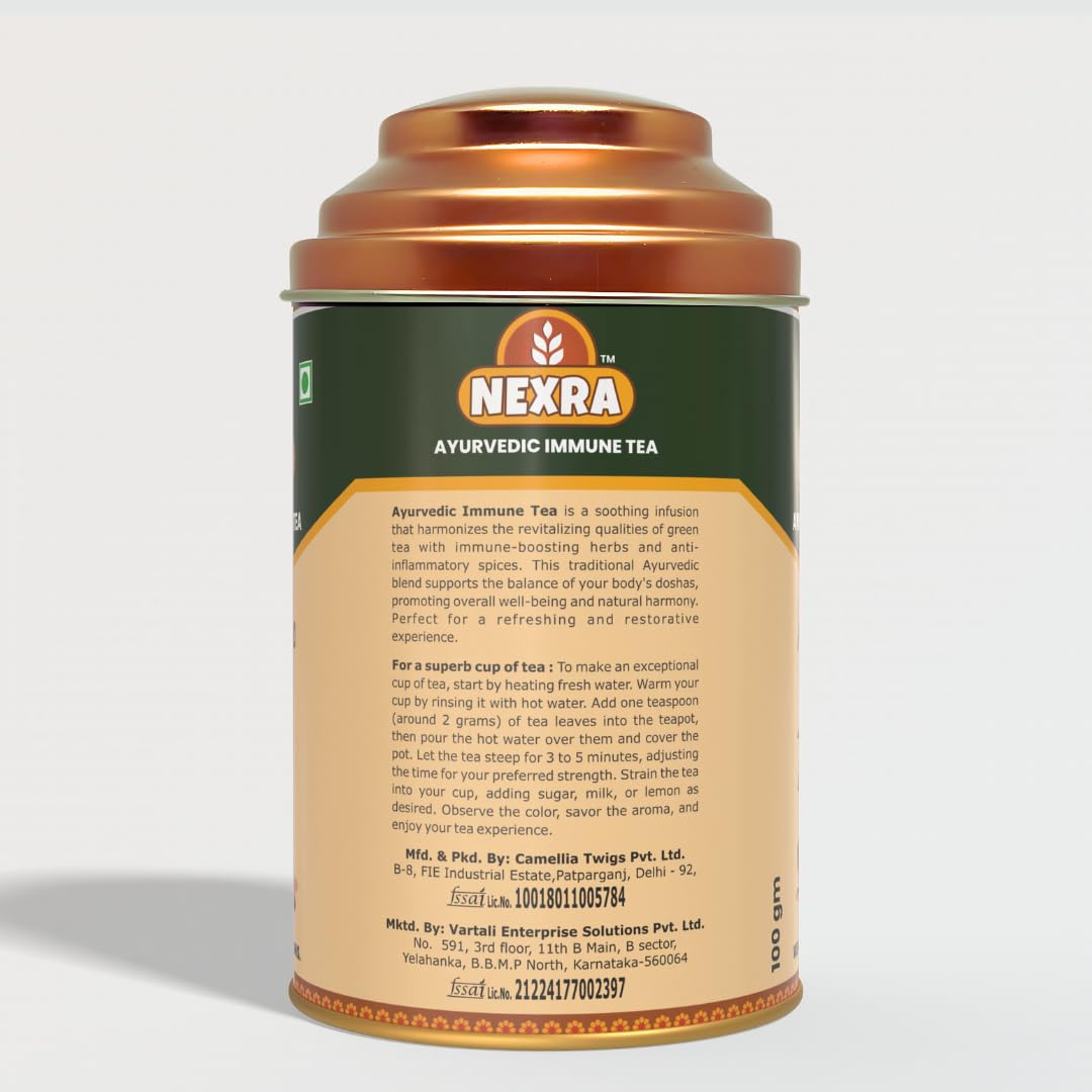Nexra - Ayurvedic Immune Tea - 100g Tin Box | Whole Leaf Herbal Blend | Natural Immune Boost and Wellness
