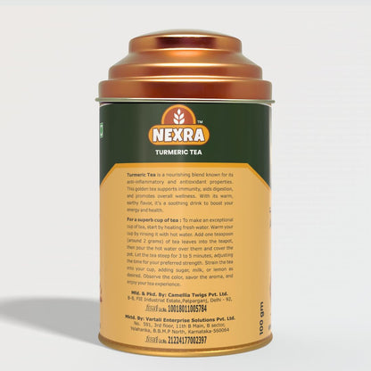 Nexra - Turmeric Herbal Tea – 100g Whole Leaf Blend in Tin | Infused with Natural Turmeric & Spices | Refreshing, Caffeine-Free Wellness Drink | Supports Immunity & Digestion | Herbal Detox Tea