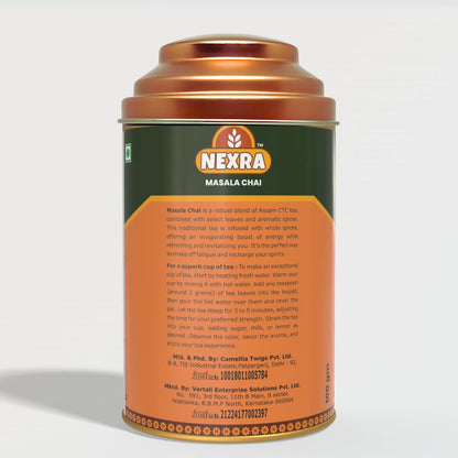 Nexra - Masala Bliss Tea - 100g Tin Box | Whole Leaf Herbal Blend Infused with 11 Spices for a Bold and Flavorful Experience