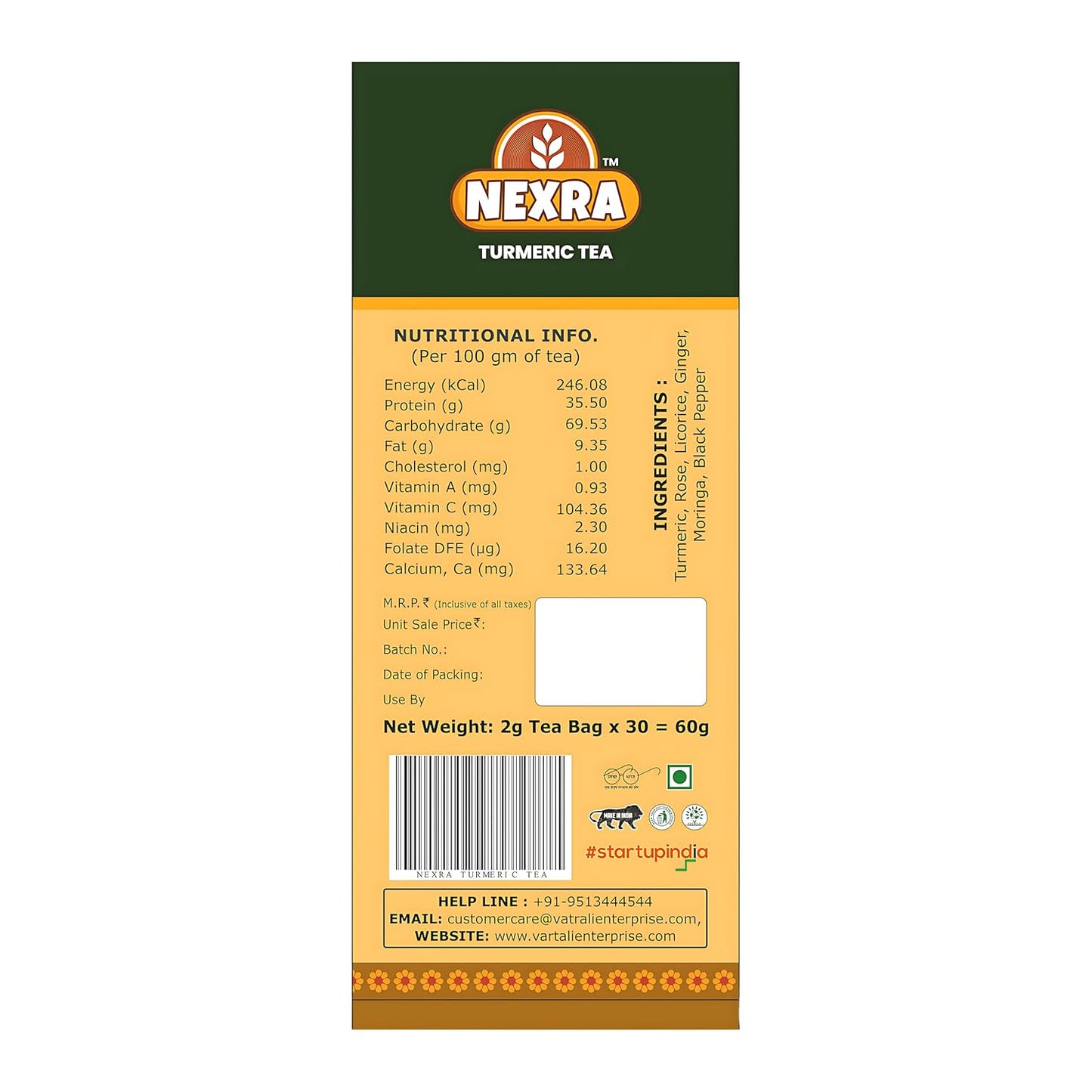 Nexra - Turmeric Glow Herbal Tea - 30 Tea Bags | Natural Turmeric Blend for Wellness, Immunity Boost, and Radiant Health