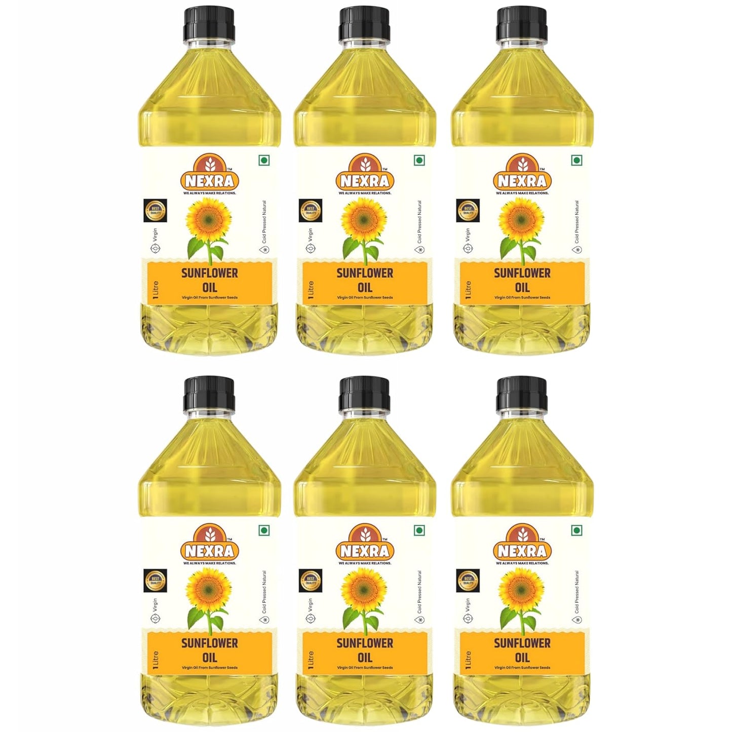 Nexra - Extra Virgin Coconut Oil 1L | Cold Pressed & Unrefined | Cooking, Hair & Skin Care | Rich in Antioxidants | 100% Pure & Natural (1 Ltr (Pack of 6), Sunflower Oil)