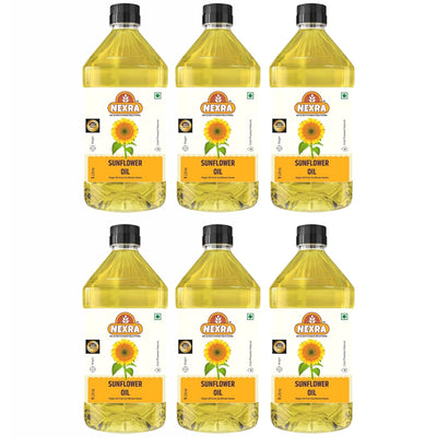 Nexra - Extra Virgin Coconut Oil 1L | Cold Pressed & Unrefined | Cooking, Hair & Skin Care | Rich in Antioxidants | 100% Pure & Natural (1 Ltr (Pack of 6), Sunflower Oil)