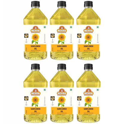 Nexra - Extra Virgin Coconut Oil 1L | Cold Pressed & Unrefined | Cooking, Hair & Skin Care | Rich in Antioxidants | 100% Pure & Natural (1 Ltr (Pack of 6), Sunflower Oil)