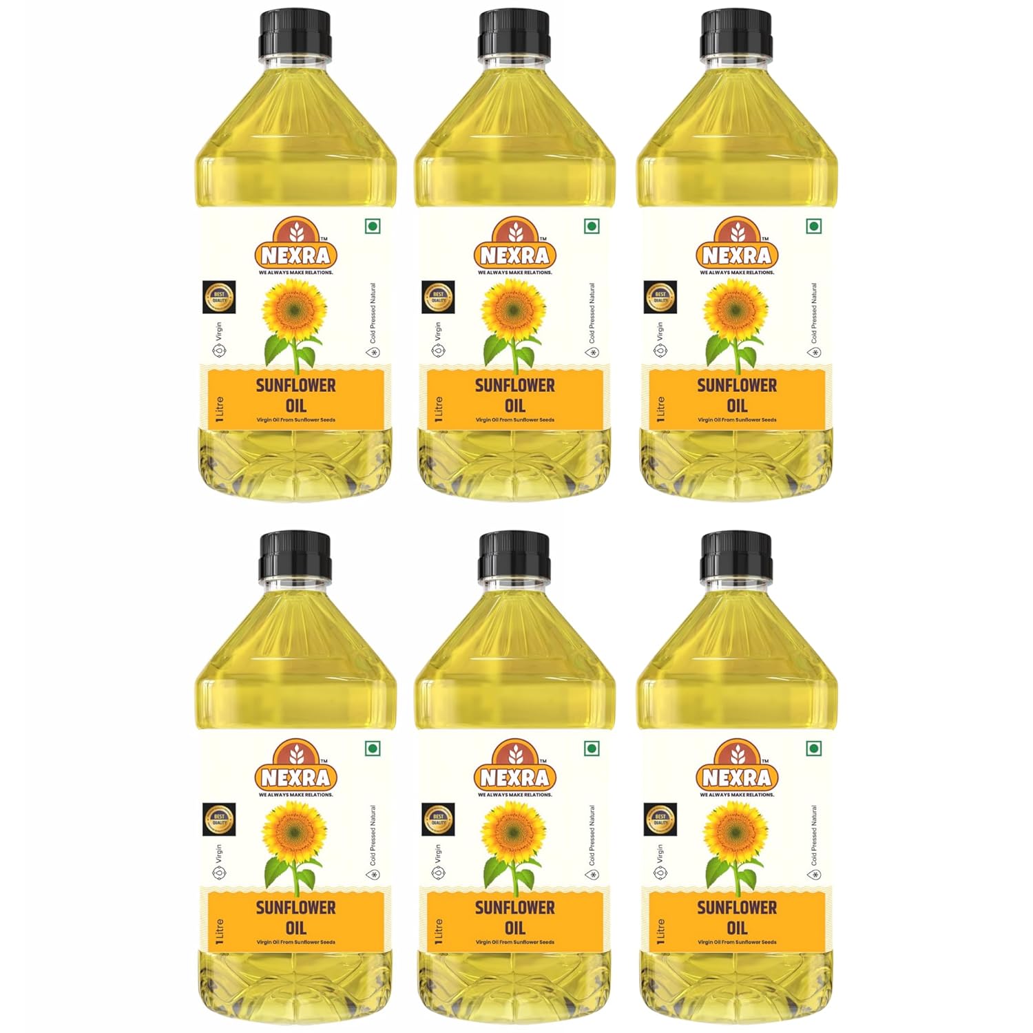 Nexra - Extra Virgin Coconut Oil 1L | Cold Pressed & Unrefined | Cooking, Hair & Skin Care | Rich in Antioxidants | 100% Pure & Natural (1 Ltr (Pack of 6), Sunflower Oil)
