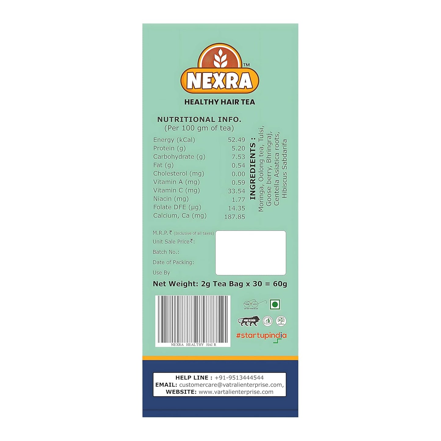 Nexra - Healthy Hair Tea - 30 Tea Bags | Nourishing Herbal Blend for Strong, Shiny, and Healthy Hair | Natural Ingredients for Hair Wellness, 60g