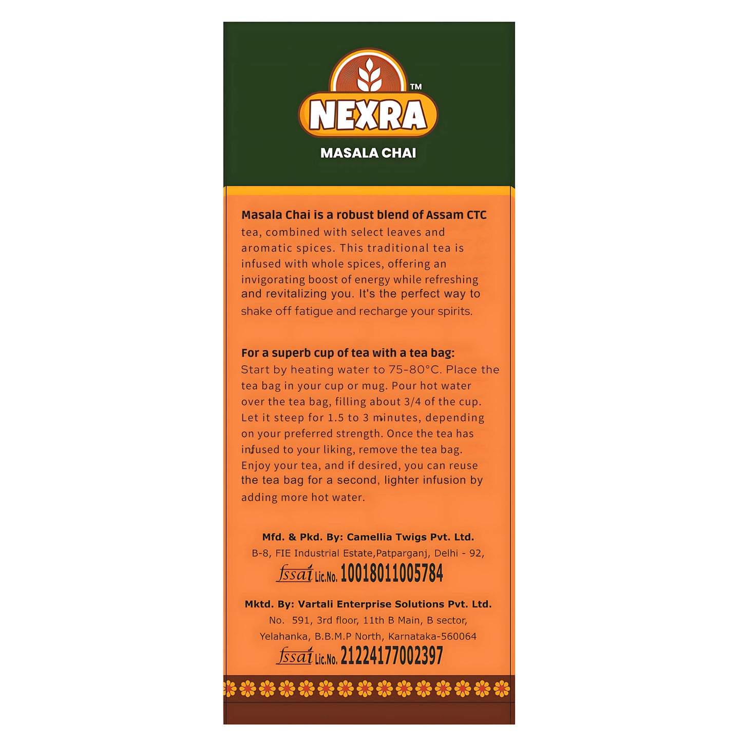 Nexra Masala Bliss Tea 30 Bags | Authentic Masala Chai with 11 Hand Ground Spices | Assam CTC & Orthodox Black Tea | Rich Aromatic Indian Masala Tea