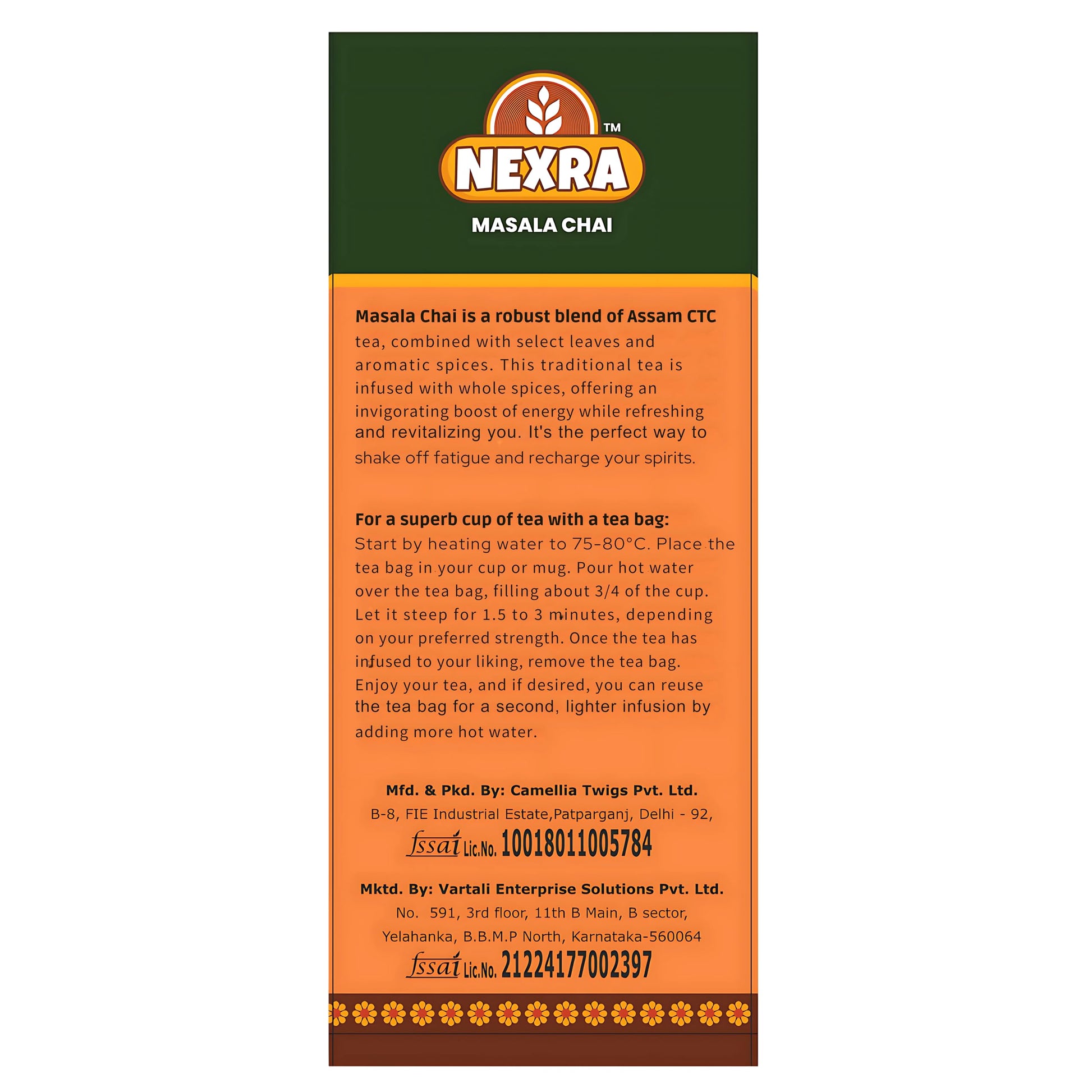 Nexra Masala Bliss Tea 30 Bags | Authentic Masala Chai with 11 Hand Ground Spices | Assam CTC & Orthodox Black Tea | Rich Aromatic Indian Masala Tea