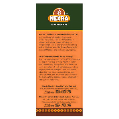 Nexra Masala Bliss Tea 30 Bags | Authentic Masala Chai with 11 Hand Ground Spices | Assam CTC & Orthodox Black Tea | Rich Aromatic Indian Masala Tea