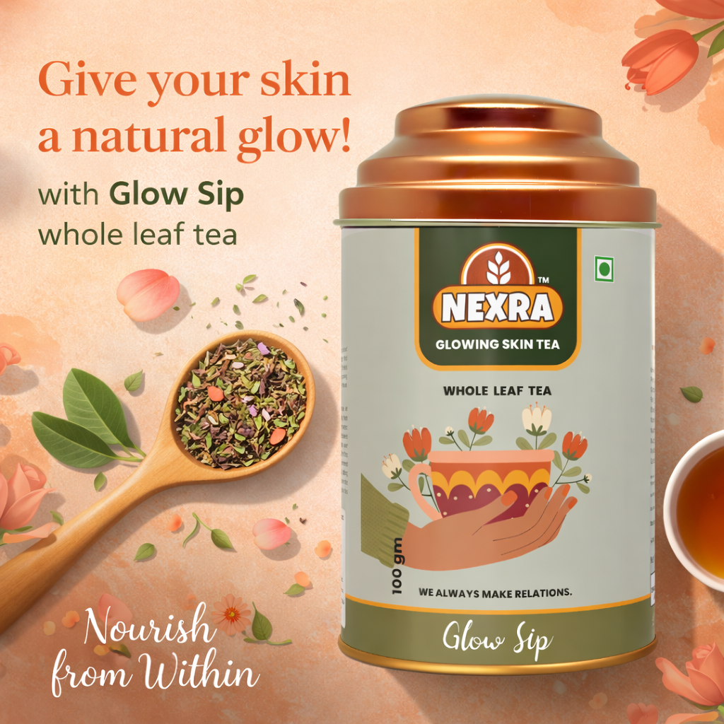 Nexra - Glowing Skin Tea - 100g Tin Box | Whole Leaf Herbal Tea Blend for Radiant and Healthy Skin