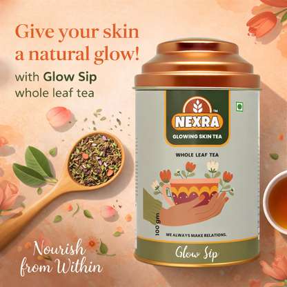 Nexra - Glowing Skin Tea - 100g Tin Box | Whole Leaf Herbal Tea Blend for Radiant and Healthy Skin