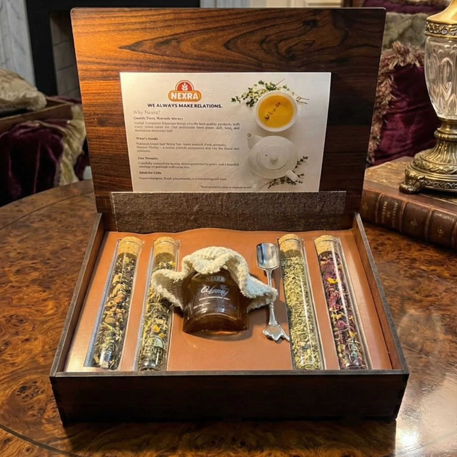 Nexra Tea Gift Box – Luxury Black Tea Gift Box with Fine Darjeeling Tea & Honey