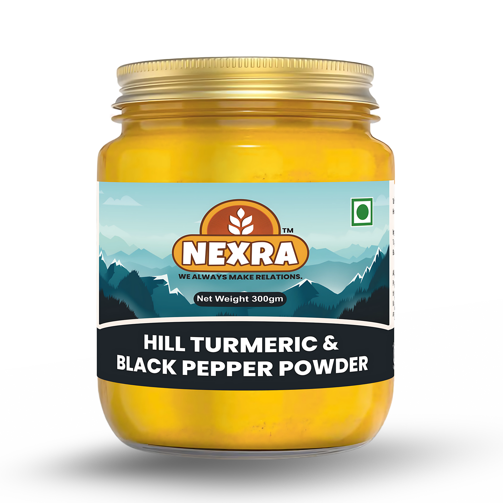 Nexra Pure Himalayan Mountain Turmeric - 300g | Lakadong Haldi with 10-12% Curcumin & Black Pepper (Piperine) | Anti-Inflammatory | Antioxidant | Natural Immunity Booster | Ayurvedic Blend