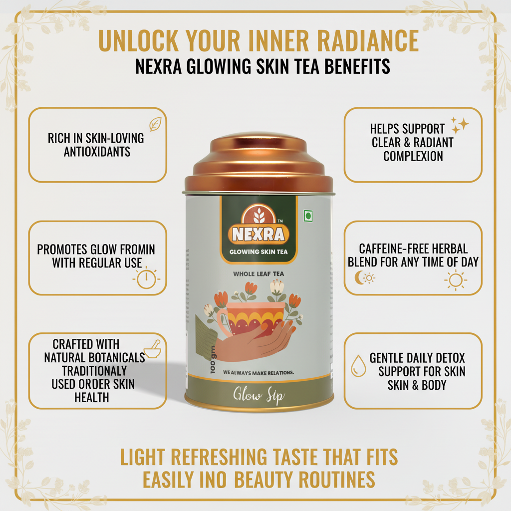 Nexra - Glowing Skin Tea - 100g Tin Box | Whole Leaf Herbal Tea Blend for Radiant and Healthy Skin