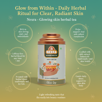 Nexra - Glowing Skin Tea - 100g Tin Box | Whole Leaf Herbal Tea Blend for Radiant and Healthy Skin
